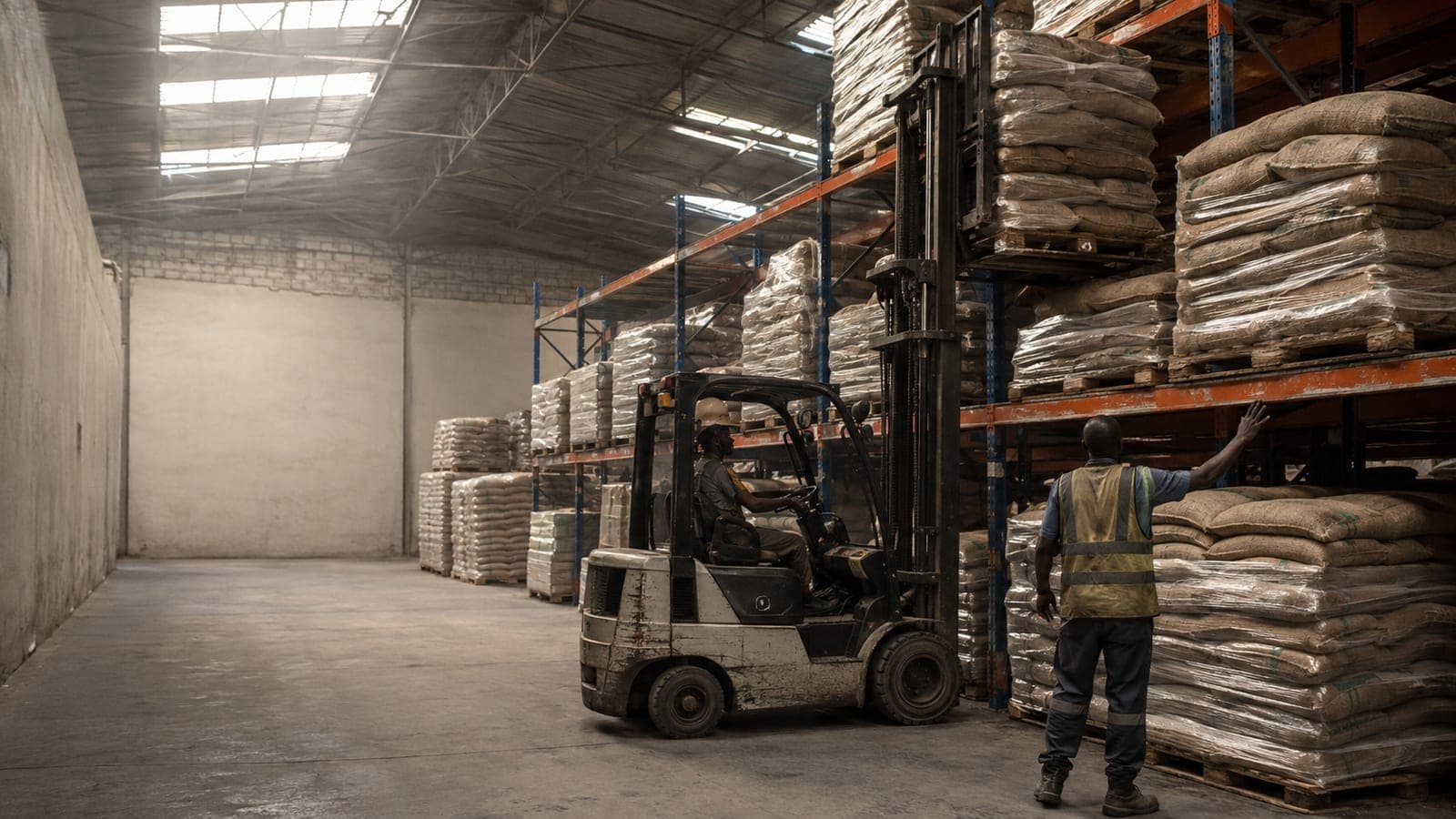 Marchandises palettisées dans un entrepôt sous douane